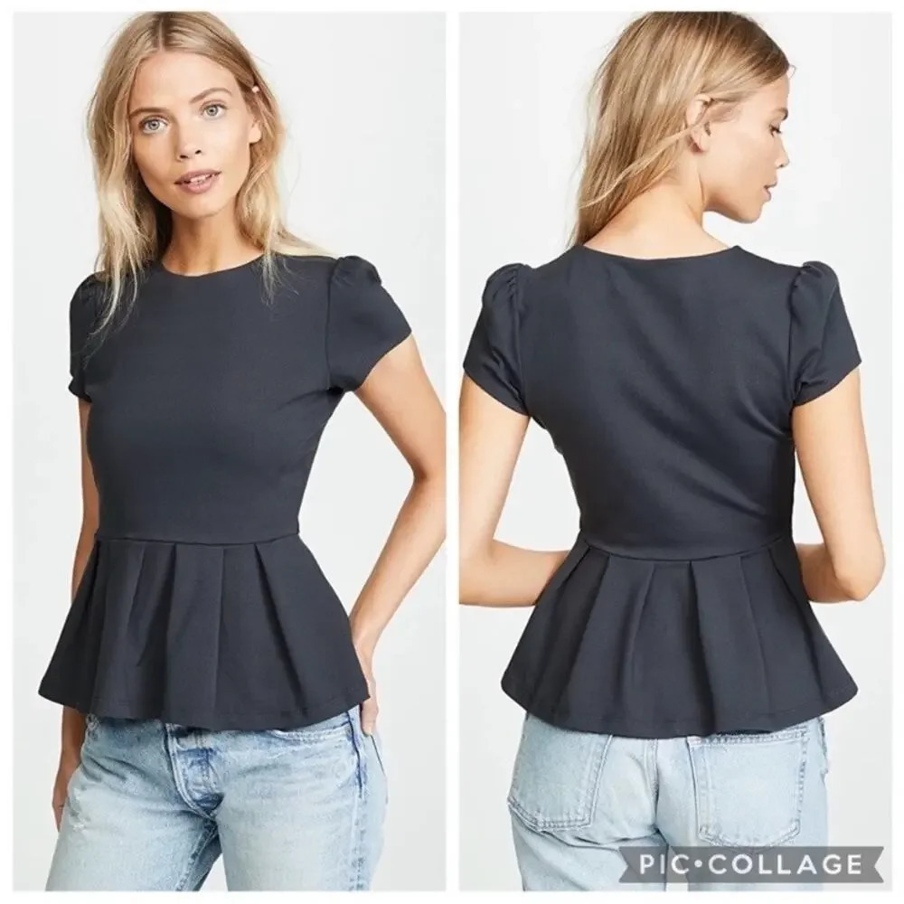 Susana Monaco Kiki Pleated Peplum Blouse Dark Charcoal Gray T Shirt size XS Top - Picture 1 of 5